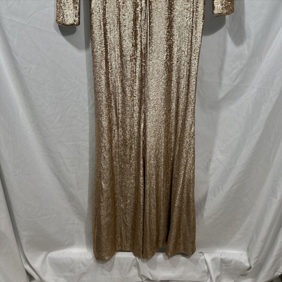 NEW $650 Donna Karan New York [ 4 ] Long Sleeve Stacked Sequin Gown‎ Gold - Picture 12 of 12